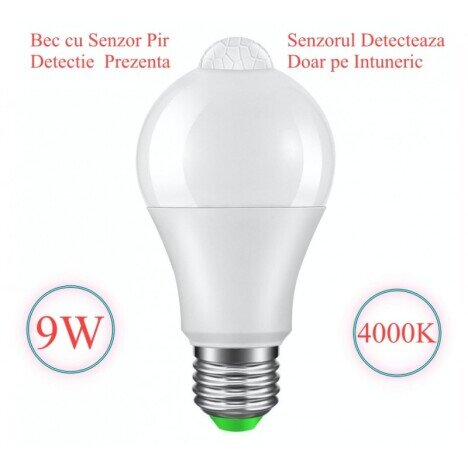 BEC CU LED SI SENZOR DE MISCARE E27 - 9W - 4000K